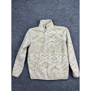 Billabong Sweater Womens XS Beige Fleece 1/4 Zip Mock Neck Pullover Geometric